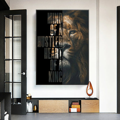 Lion "Mind of a Hustler, Heart of a King." Decorative Painting Canvas
