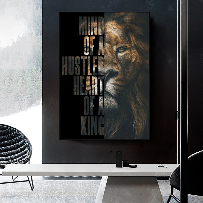 Lion "Mind of a Hustler, Heart of a King." Decorative Painting Canvas