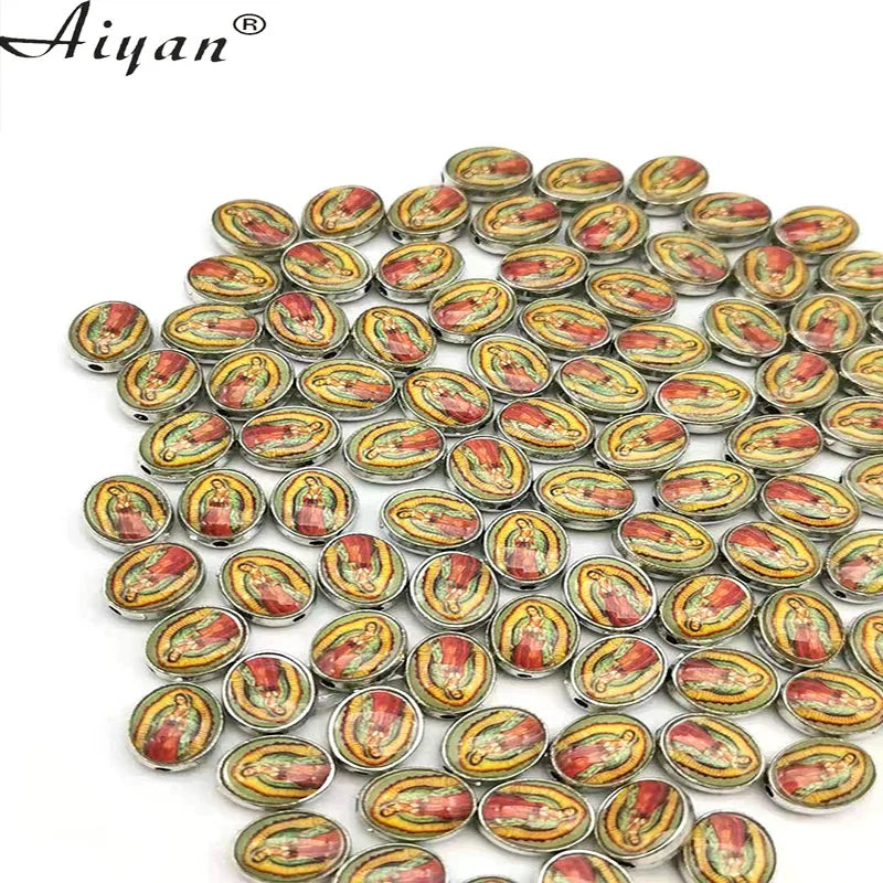 100 Pcs Religious Oval Two-Sided Drop Oil Alloy Beads