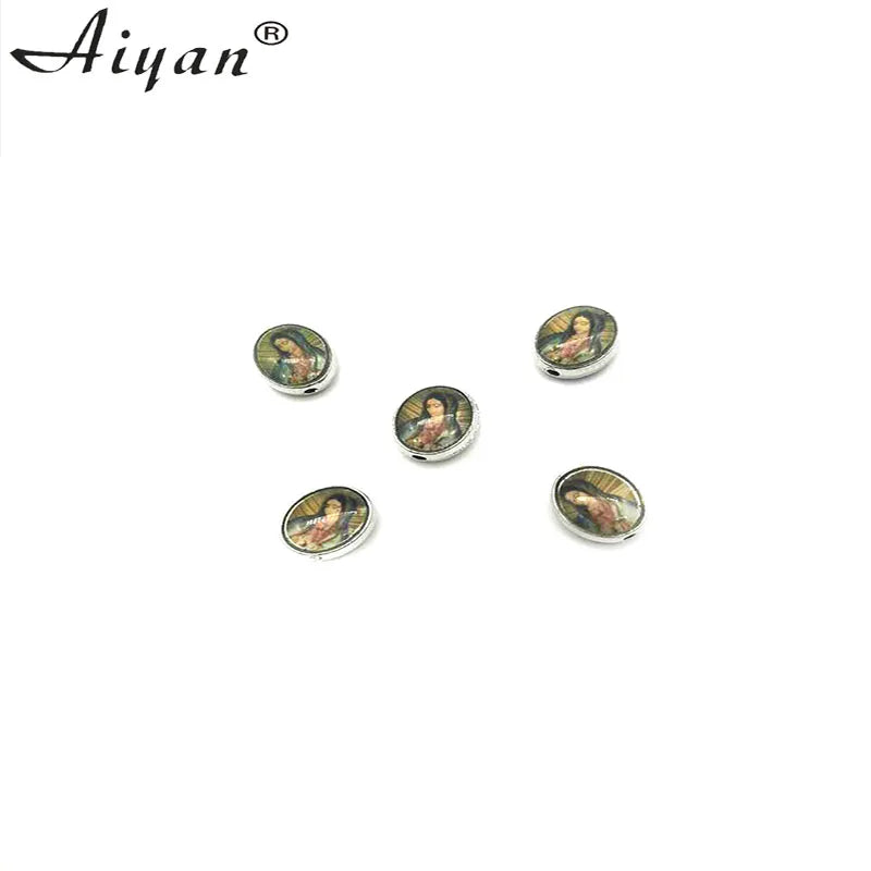 100 Pcs Religious Oval Two-Sided Drop Oil Alloy Beads