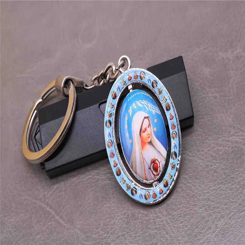 Religious Saint Oval Rotating Keychain