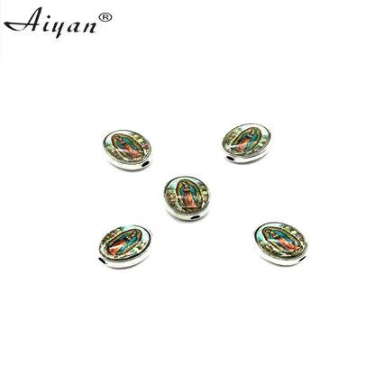 100 Pcs Religious Oval Two-Sided Drop Oil Alloy Beads