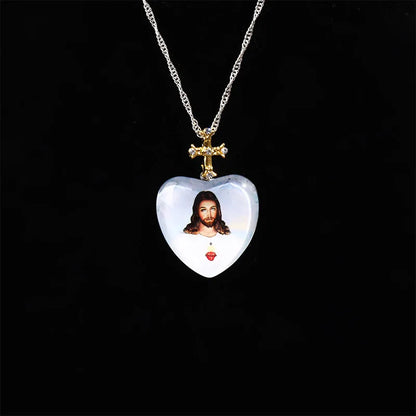 Heart-shaped Catholic Crystal Pendant