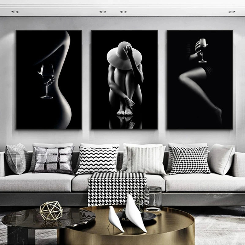 Black White Sexy Woman Art Canvas Paintings