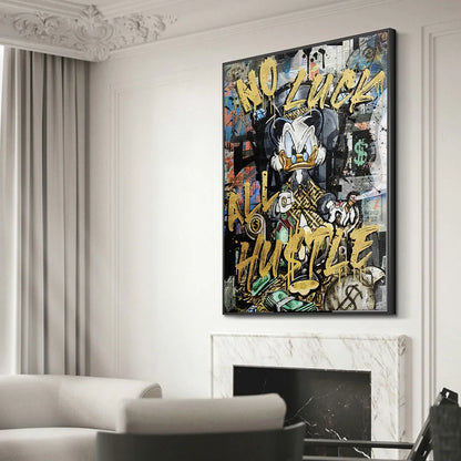 Donald Duck No Luck All Hustle Art Canvas Poster Prints