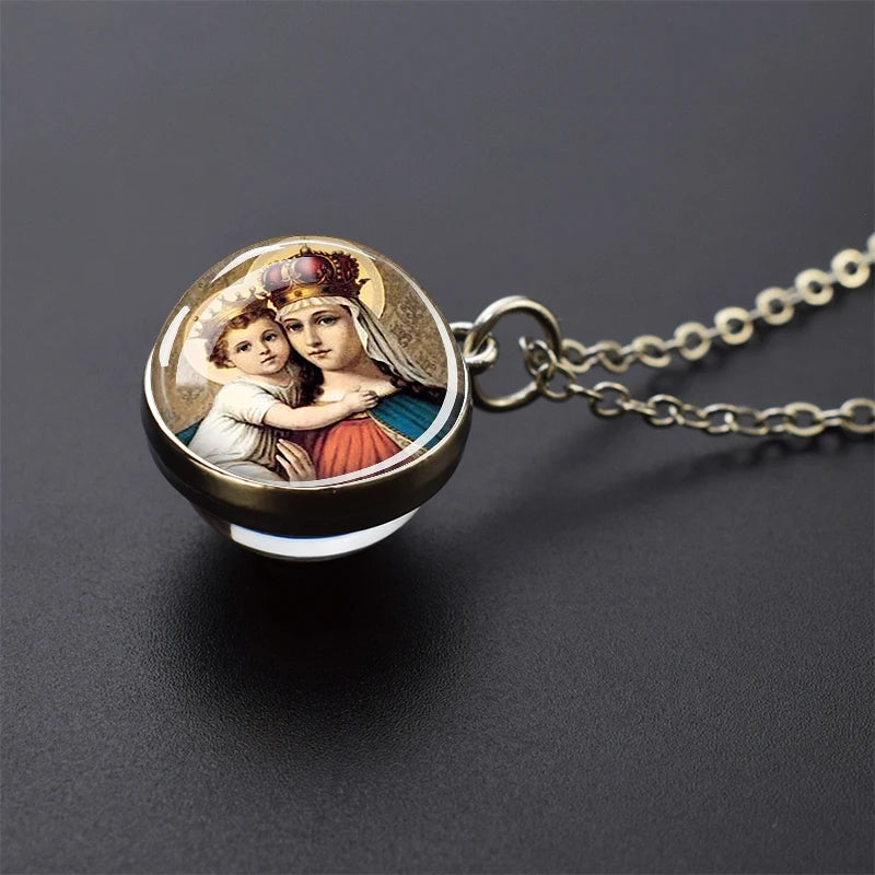 Religious Saint Glass Ball Necklace Pendant