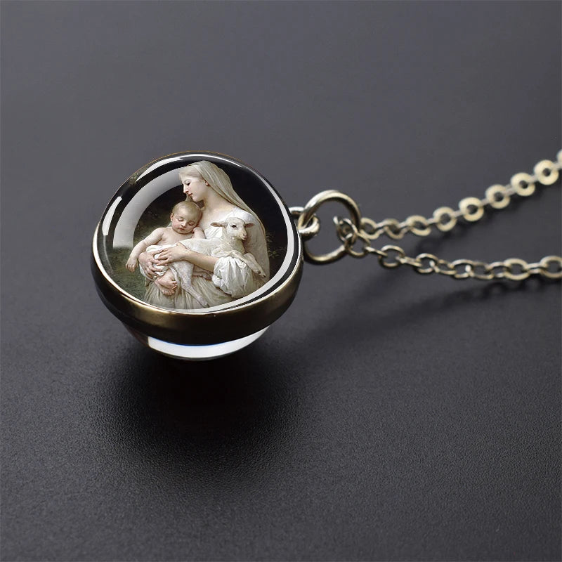 Religious Saint Glass Ball Necklace Pendant