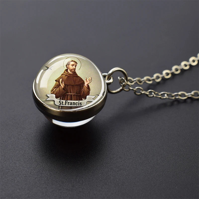 Religious Saint Glass Ball Necklace Pendant