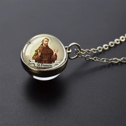 Religious Saint Glass Ball Necklace Pendant