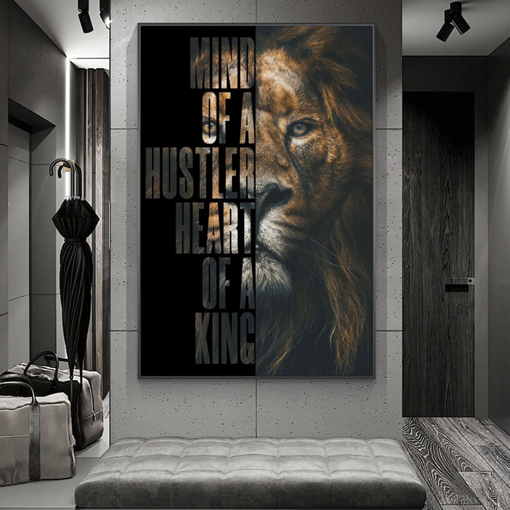 Lion "Mind of a Hustler, Heart of a King." Decorative Painting Canvas