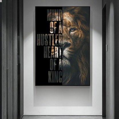 Lion "Mind of a Hustler, Heart of a King." Decorative Painting Canvas